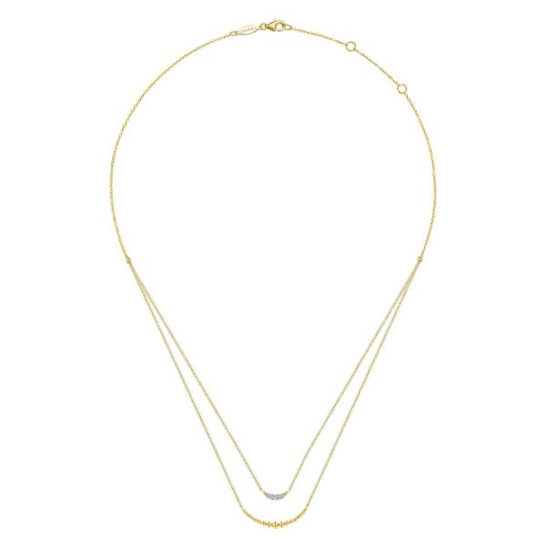 14K Yellow Gold Two Strand Diamond Crescent and Bujukan Beaded Necklace Online