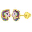 14k Rainbow Mane Unicorn Children s Screw Back Earrings For Sale