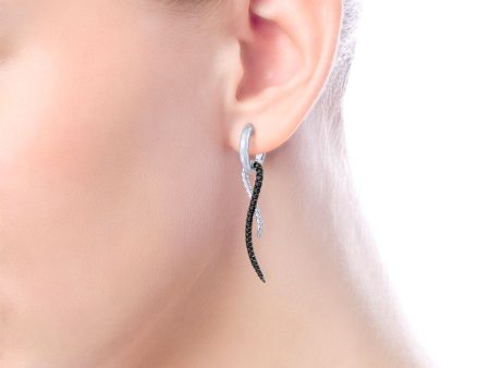 925 Sterling Silver Black Spinel Twisted Criss Cross Huggie Drop Earrings Hot on Sale