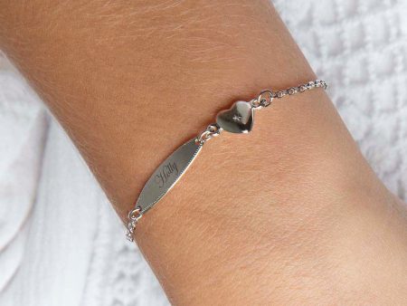 Children s Sterling Silver ID Bracelet with Heart Charm For Cheap