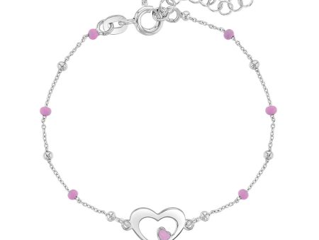 Children s Sterling Silver Pink Heart Bead Bracelet Supply