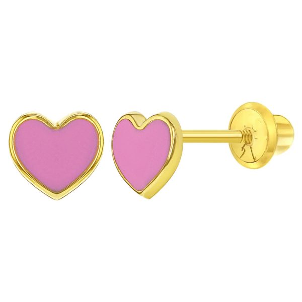 14k Pink Heart Children s Screw Back Earrings Online now