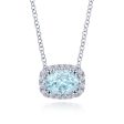 14K White Gold Oval Aquamarine and Diamond Halo Pendant Necklace Online Hot Sale