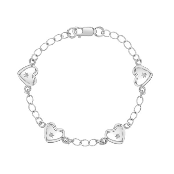 Children s Sterling Silver Heart CZ Charm Bracelet Discount