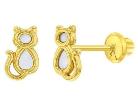 14k Cat Children s Screw Back Earrings For Cheap