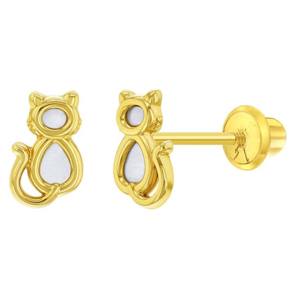 14k Cat Children s Screw Back Earrings For Cheap