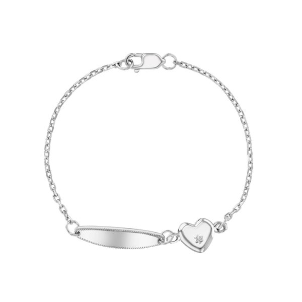 Children s Sterling Silver ID Bracelet with Heart Charm For Cheap