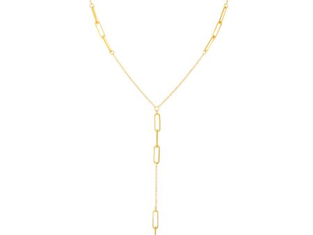 14K Gold Paperclip Lariat Necklace Hot on Sale