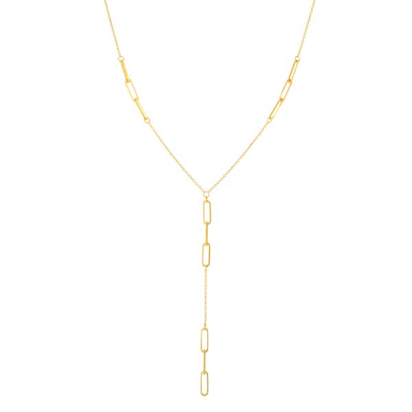 14K Gold Paperclip Lariat Necklace Hot on Sale