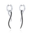 925 Sterling Silver Black Spinel Twisted Criss Cross Huggie Drop Earrings Hot on Sale