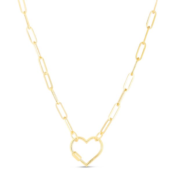 14K Heart Carabiner Paperclip Necklace For Cheap