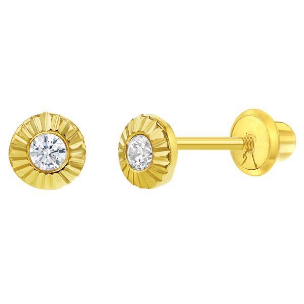 14k Radiant Clear CZ Children s Screw Back Earrings Hot on Sale