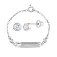 Children s CZ Earring & ID Bracelet Set in Sterling Silver For Sale