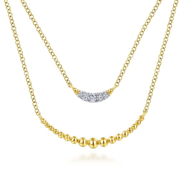 14K Yellow Gold Two Strand Diamond Crescent and Bujukan Beaded Necklace Online