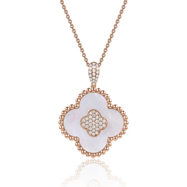 Mother of Pearl Diamond Necklace 14k Rose Gold Online now