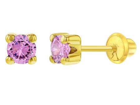 14k Pink CZ Stud Children s Screw Back Earrings Supply