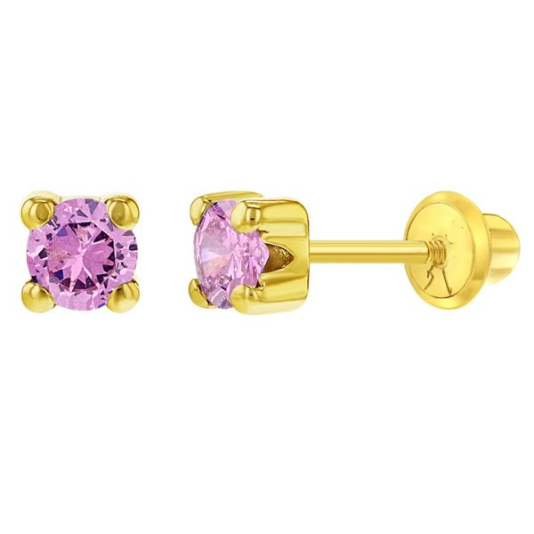 14k Pink CZ Stud Children s Screw Back Earrings Supply