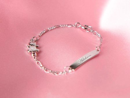 Children s Sterling Silver ID Bracelet with Teddy Bear Charm Sale