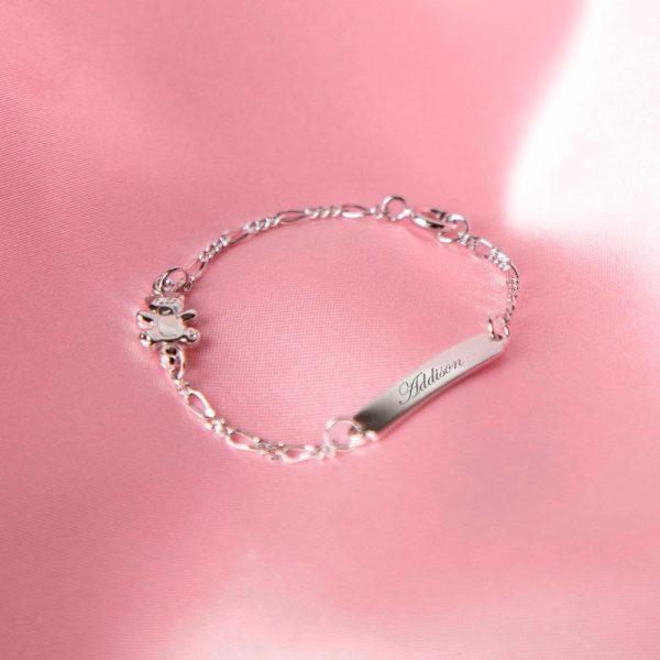 Children s Sterling Silver ID Bracelet with Teddy Bear Charm Sale