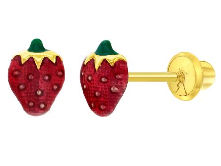 14k Summer Strawberry Children s Screw Back Earrings Hot on Sale