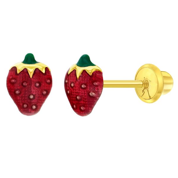 14k Summer Strawberry Children s Screw Back Earrings Hot on Sale