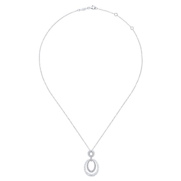 925 Sterling Silver Hammered Layered Oval White Sapphire Double Loop Necklace Online Hot Sale