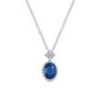 14K White Gold Beaded Oval Sapphire and Diamond Pendant Necklace Supply