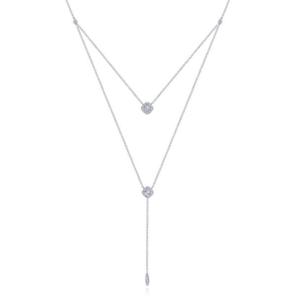 18  14K White Gold Layered Diamond Cluster Y Necklace Online