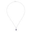 14K White Gold Floating Oval Sapphire Diamond Pendant Necklace Online Hot Sale