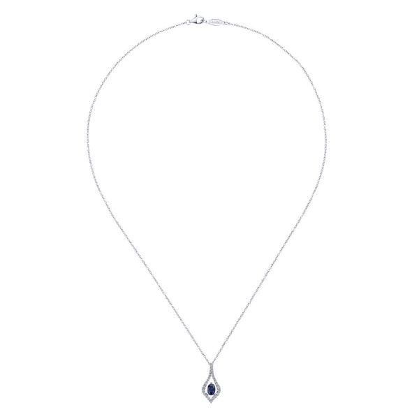 14K White Gold Floating Oval Sapphire Diamond Pendant Necklace Online Hot Sale