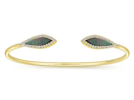 14K Yellow Gold Diamond & Black Mother of Pearl Bangle Cheap