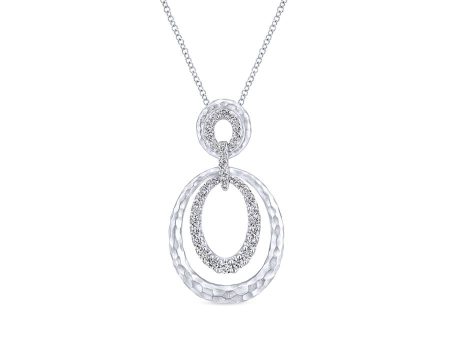 925 Sterling Silver Hammered Layered Oval White Sapphire Double Loop Necklace Online Hot Sale