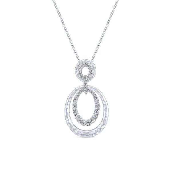 925 Sterling Silver Hammered Layered Oval White Sapphire Double Loop Necklace Online Hot Sale