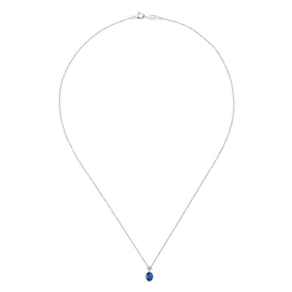 14K White Gold Beaded Oval Sapphire and Diamond Pendant Necklace Supply