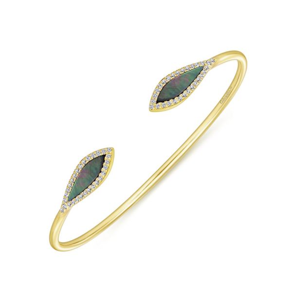 14K Yellow Gold Diamond & Black Mother of Pearl Bangle Cheap