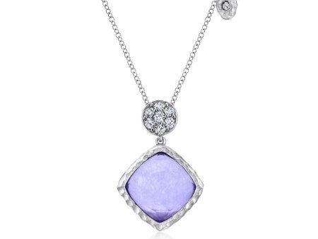 925 Sterling Silver Rock Crystal Purple Jade and White Sapphire Pendant Necklace Cheap