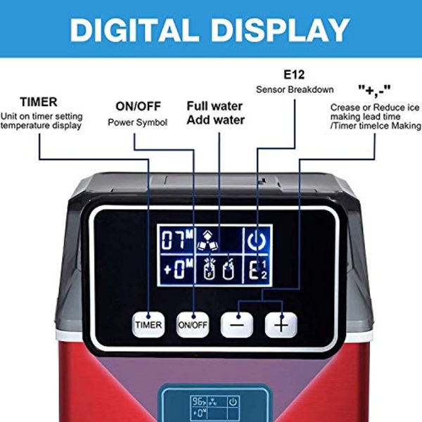 Antarctic Star Portable Ice Maker Machine for Countertop, Automatic 48lbs in 24 Hours, Compact Ice Cube Maker 24 Cubes Ready in 15 Mins, for Home Kitchen Office, Red For Discount