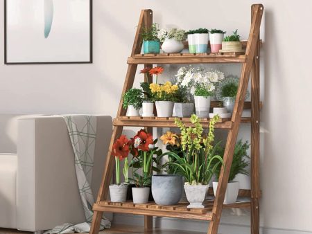 Aoxun 3.6FT Plant Stand Indoor Wooden Plant Shelf, 3 Tier Foldable Flower Shelf, Outdoor Plant Rack, Patio Garden Planter, Brown (31.5‘’L×13.2‘’W×36.6‘’H) Online Hot Sale