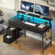 Computer Desk with Drawers and Monitor Shelf, Gaming Desk with RGB LED Lights & USB Ports For Discount