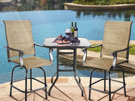 Aoxun Outdoor Patio Swivel Bar Stools Set - Bar Height Table and Chairs Set of 2, 2 Textilene 360° Swivel Padded Chairs, 2 Pieces Deck Furniture Set Online Sale