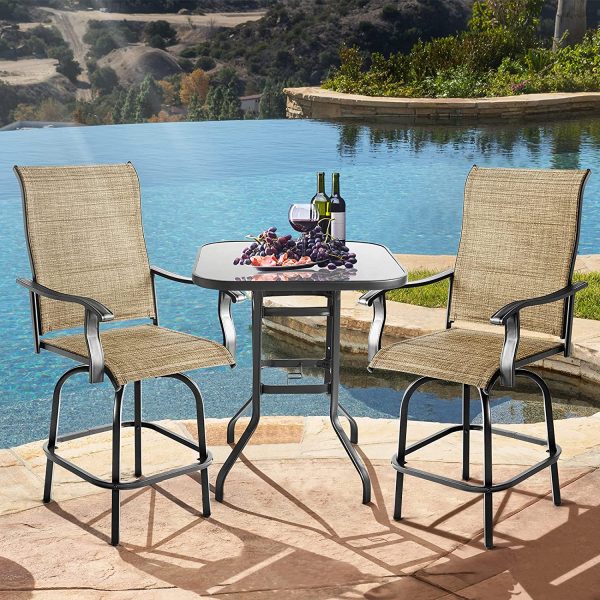 Aoxun Outdoor Patio Swivel Bar Stools Set - Bar Height Table and Chairs Set of 2, 2 Textilene 360° Swivel Padded Chairs, 2 Pieces Deck Furniture Set Online Sale