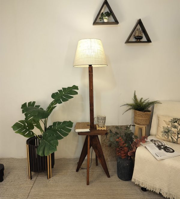 Claude Wooden Floor Lamp with Brown Base and Jute Fabric Lampshade (BULB NOT INCLUDED) Online