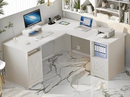 59  L Shaped Desk with Power Outlets & File Drawer Cheap