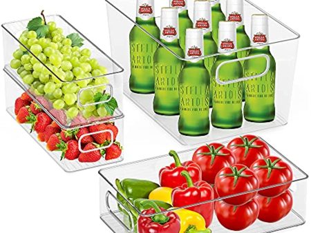 Woochy Refrigerator Organizer Bins,  Set of 4 Clear Plastic Pantry Organization and Storage, Kitchen Storage Bins for Fruits, Snacks, Drinks and Vegetables Cheap