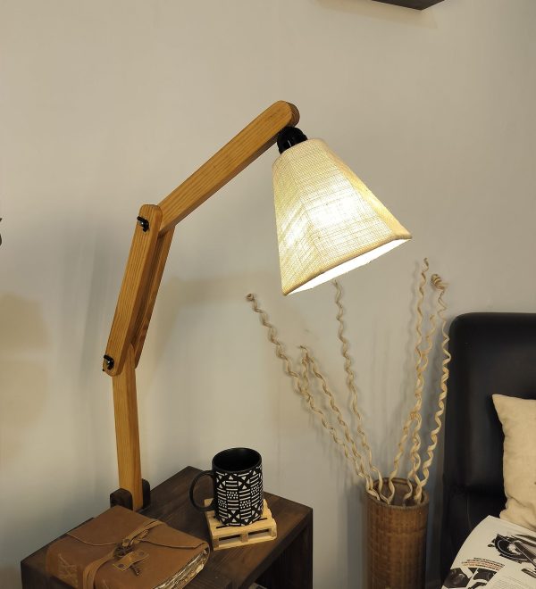 Noel Wooden Floor Lamp with Brown Base and Jute Fabric Lampshade (BULB NOT INCLUDED) Cheap