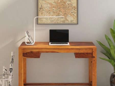 Claire Sheesham Wood Writing Table In Rustic Teak Finish, Online now