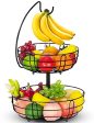 Bextcok 2 Tier Fruit Basket, Vegetables Fruit Bowl Storage with Banana Holder Hanger Hook Stand Organizer for Kitchen Countertop Counter, Black For Cheap