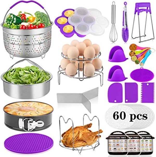 Aiduy 23 Pieces Accessories for Instant Pot 6,8 Qt, Pressure Cooker Accessories Set - 2 Steamer Baskets, Springform Pan, Stackable Egg Steamer Rack, Egg Bites Mold, 60 Pcs Parchment Paper For Sale