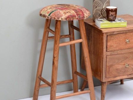 Cady Mango Wood Bar Stool In Velvet MultiColour Hot on Sale