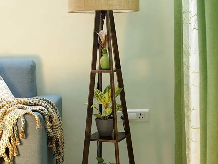 Premium Birch Plywood Brown Floor Lamp with Shelf (Jute Shade) Cheap